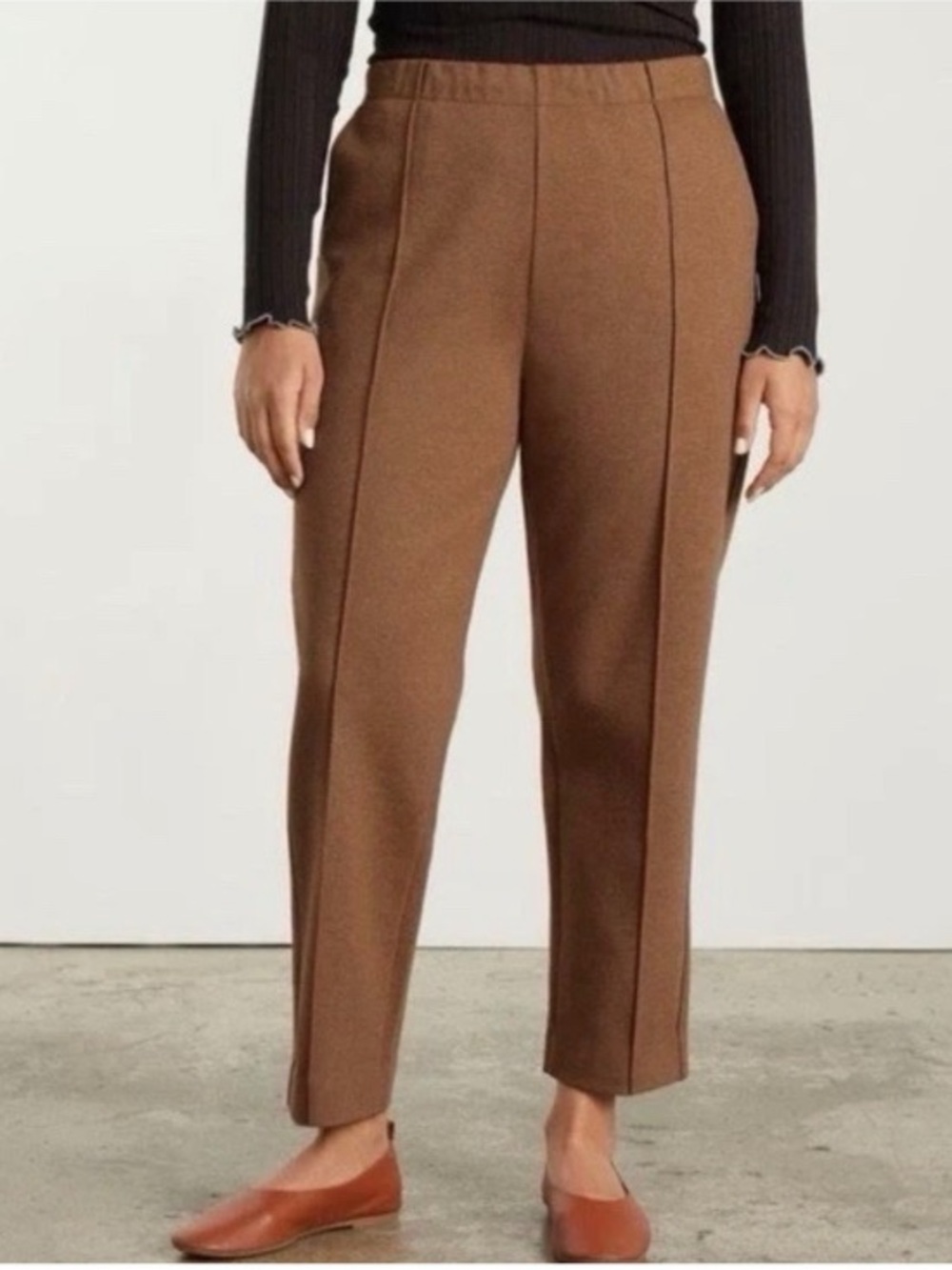 Everlane The Dream Pant Elastic Waist Tapered Leg Brown Sz XL